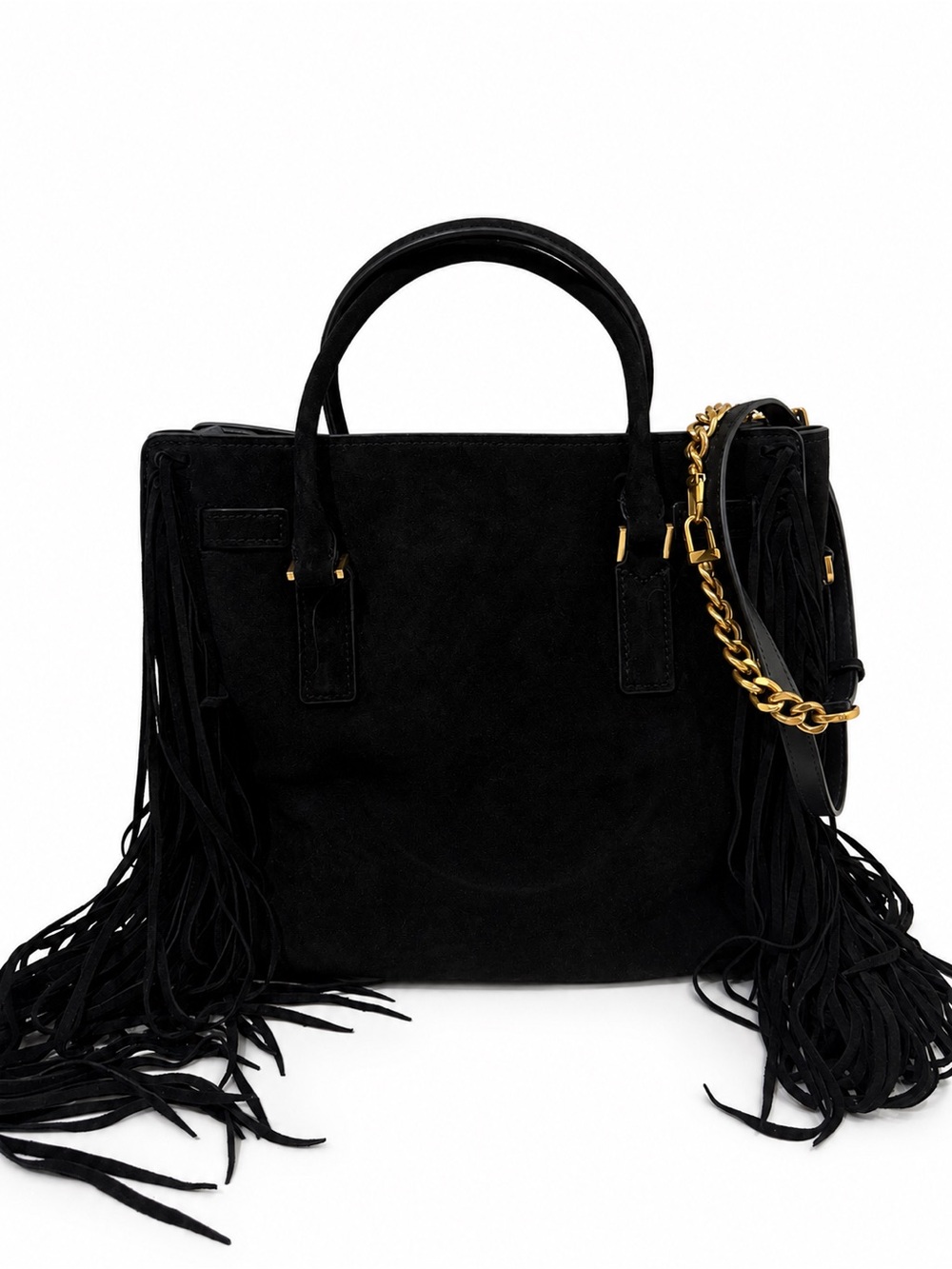 NWOT Michael Kors Hamilton Moderne Large Fringed Suede Satchel Black - Picture 2 of 10